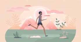 Running activity as male physical sport training exercise tiny person concept
