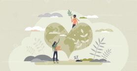 Save the planet as earth protection and ecology care tiny person concept