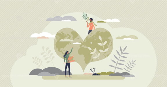 Save the planet as earth protection and ecology care tiny person concept