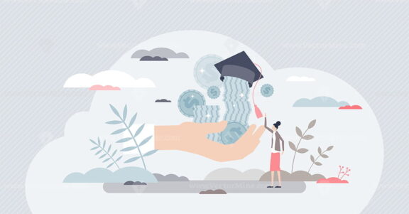 Scholarship credit for students education tuition payment tiny person concept