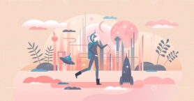 Science fiction or sci-fi futuristic universe outer space tiny person concept