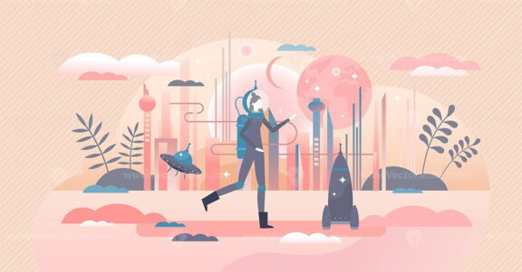 Science fiction or sci-fi futuristic universe outer space tiny person concept