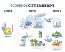 Scopes of city emissions with carbon sources calculation outline diagram