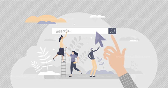 Search engine as web browser tool to find information tiny person concept