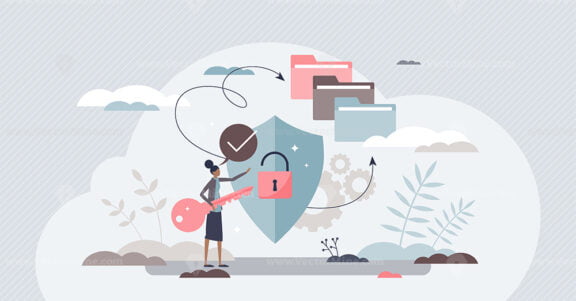 Secure access with privacy data security and protection tiny person concept