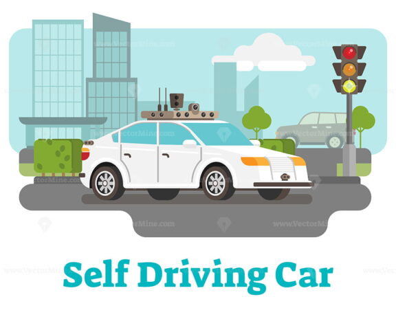 FREE Self driving car, flat vector illustration