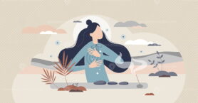 Self reiki as alternative medicine with energy healing tiny person concept