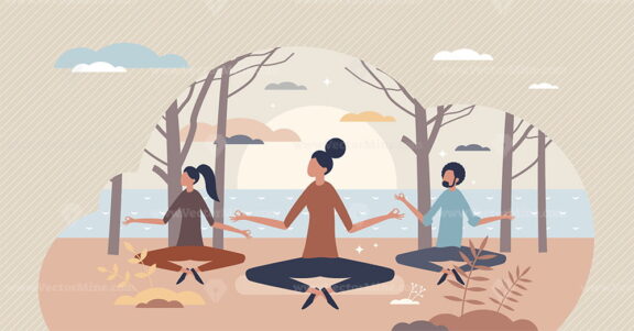Serene people and calm meditation as peace lifestyle tiny person concept