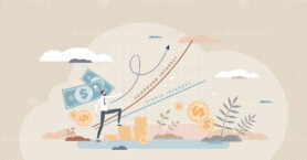Compound interest money investment growth tiny business person concept
