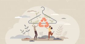 Slow fashion and sustainable, nature friendly clothing tiny person concept