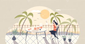 Slow living with peaceful, calm and mindful daily life tiny person concept