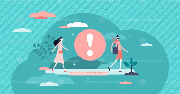 Social distancing concept, flat tiny persons vector illustration