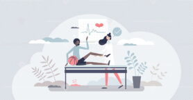 Sport medicine ar athlete injury treatment or health care tiny person concept