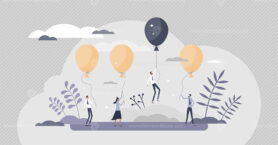 Stand out as special advantage and success breakthrough tiny person concept