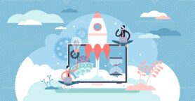 Startup company launch concept, flat tiny person vector illustration