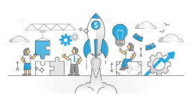 FREE Startup project launch and innovative business idea monocolor outline concept
