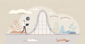Statistics data measurement with results curved line tiny person concept