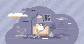 Stay home in room safety with isolation from pandemic tiny person concept