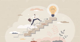 Step process, effective business progress or development tiny person concept