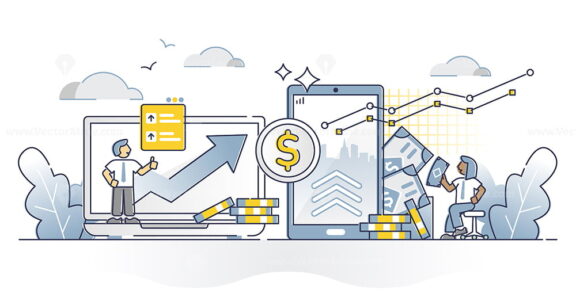 Stock trading finance platform with market money investment outline concept