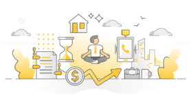 FREE Stress resilience as calm business work balancing monocolor outline concept