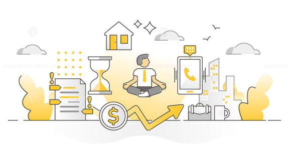 FREE Stress resilience as calm business work balancing monocolor outline concept