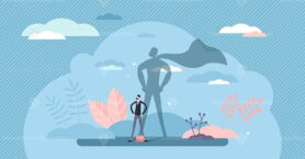 Superhero businessman concept, flat tiny person vector illustration