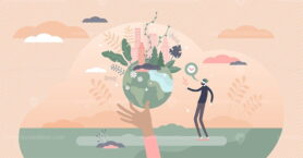 Sustainability in urban city bio resources consumption tiny persons concept