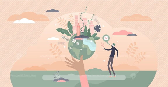 Sustainability in urban city bio resources consumption tiny persons concept