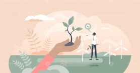 Sustainability as alternative wind energy and forestation tiny person concept