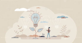 Sustainability innovation and creative ecology friendly tech development, tiny person concept
