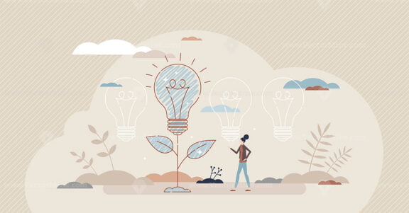 Sustainability innovation and creative ecology friendly tech development, tiny person concept