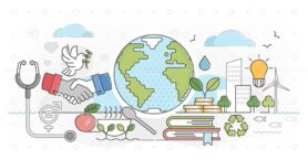 Sustainable nature friendly development outline concept vector illustration