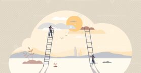 Taking small steps and be patient for big achievements tiny person concept