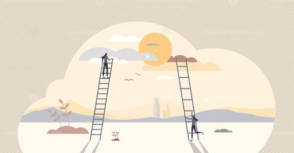 Taking small steps and be patient for big achievements tiny person concept