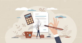 Tax return form as document for VAT payment calculation tiny person concept