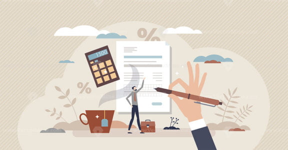 Tax return form as document for VAT payment calculation tiny person concept