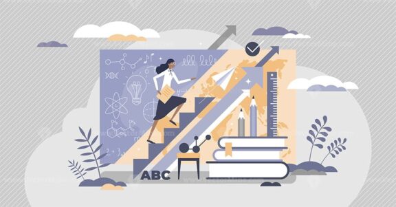 Teacher upskilling for qualification and knowledge growth tiny person concept