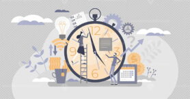 Time management with schedule for busy work productivity tiny person concept