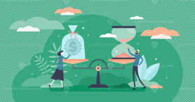 Time and money value concept, flat tiny person vector illustration
