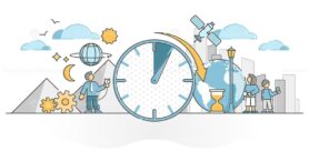 FREE Time as clock and watch measurement in urban smart city outline concept