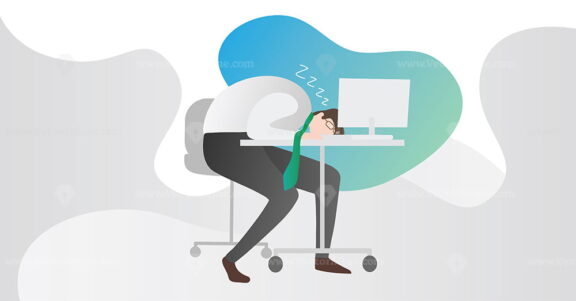 FREE Tired office worker in corporate workplace concept