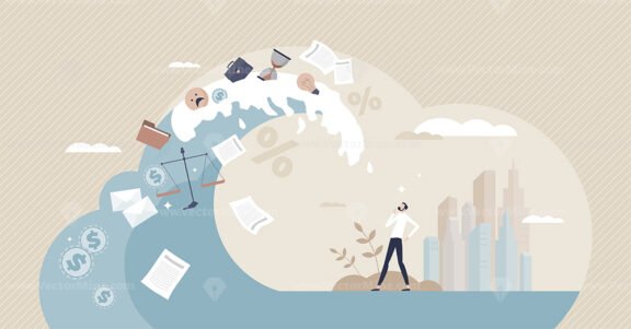 Uncertainty about financial future and taxes for business tiny person concept