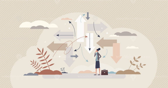 Uncertainty and confusion about options and directions tiny person concept