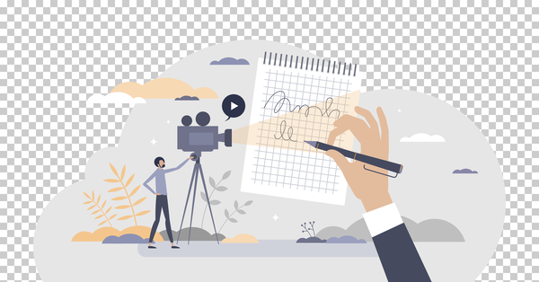 FREE Video script and screenplay text writing work for movie tiny person concept. Shooting scene paper instructions and scenario document for television or cinema production process vector illustration. - Image 2