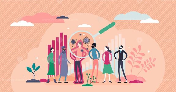 Virus statistics concept, flat tiny persons vector illustration