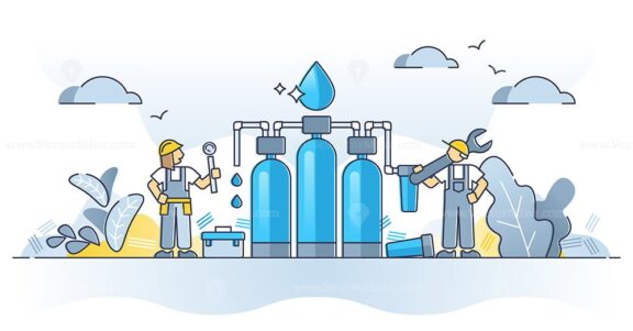 Water purification system for clean, fresh and safe drinking outline concept