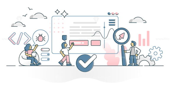 Web testing as website bugs and coding errors search process outline concept
