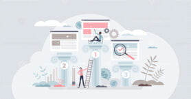 Website ranking and search engine top popular results tiny person concept