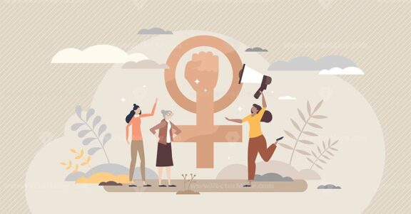 Woman right activist for equality and justice awareness tiny person concept
